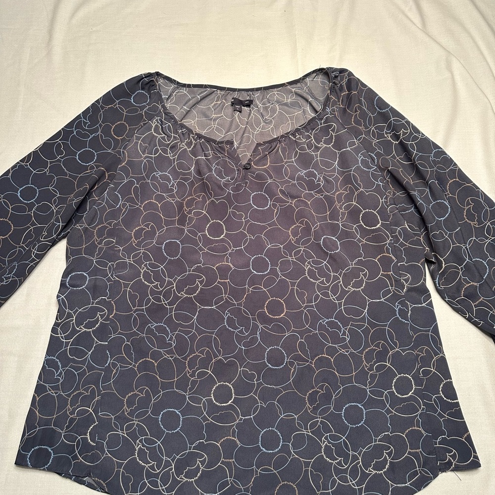 Gap, Blue printed, polyester/silky blouse with elastic sleeves